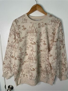 Disney Winnie the Pooh All Over Print Cream Fleece Sweatshirt Large